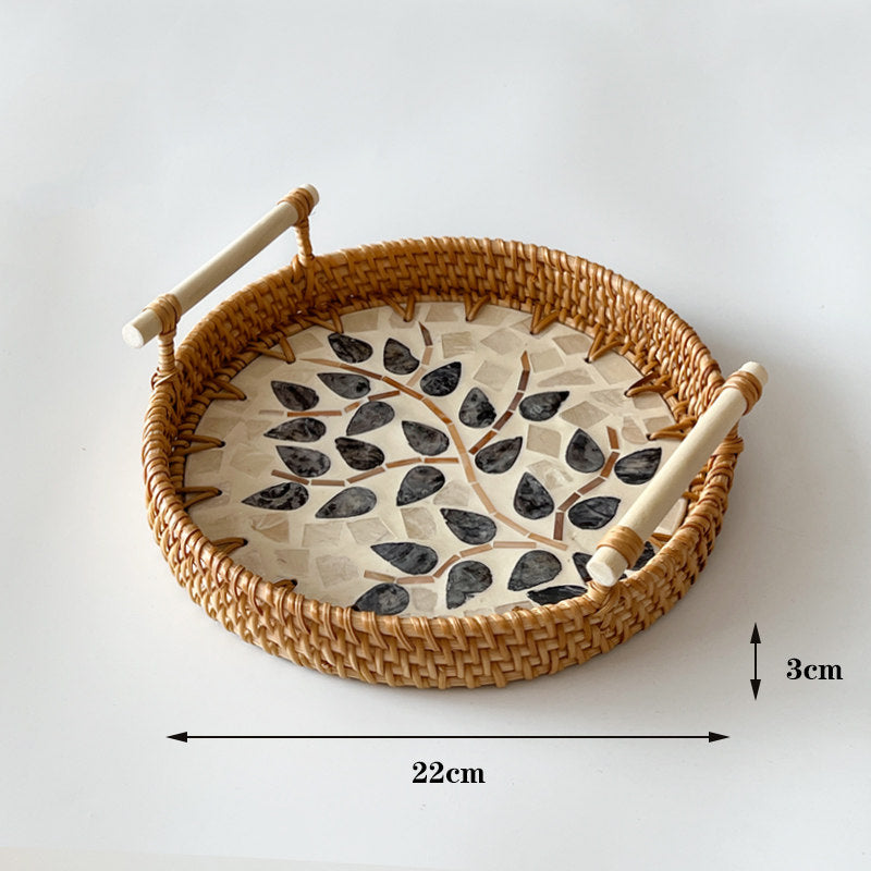 3 PCS Rattan Serving Tray with Handles Woven Wicker Decorative Tray