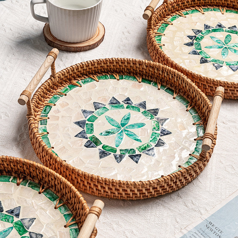 3 PCS Rattan Serving Tray with Handles Woven Wicker Decorative Tray