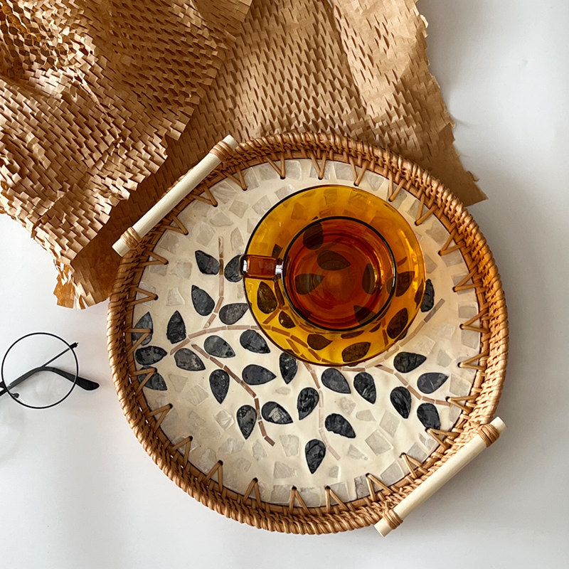 3 PCS Rattan Serving Tray with Handles Woven Wicker Decorative Tray