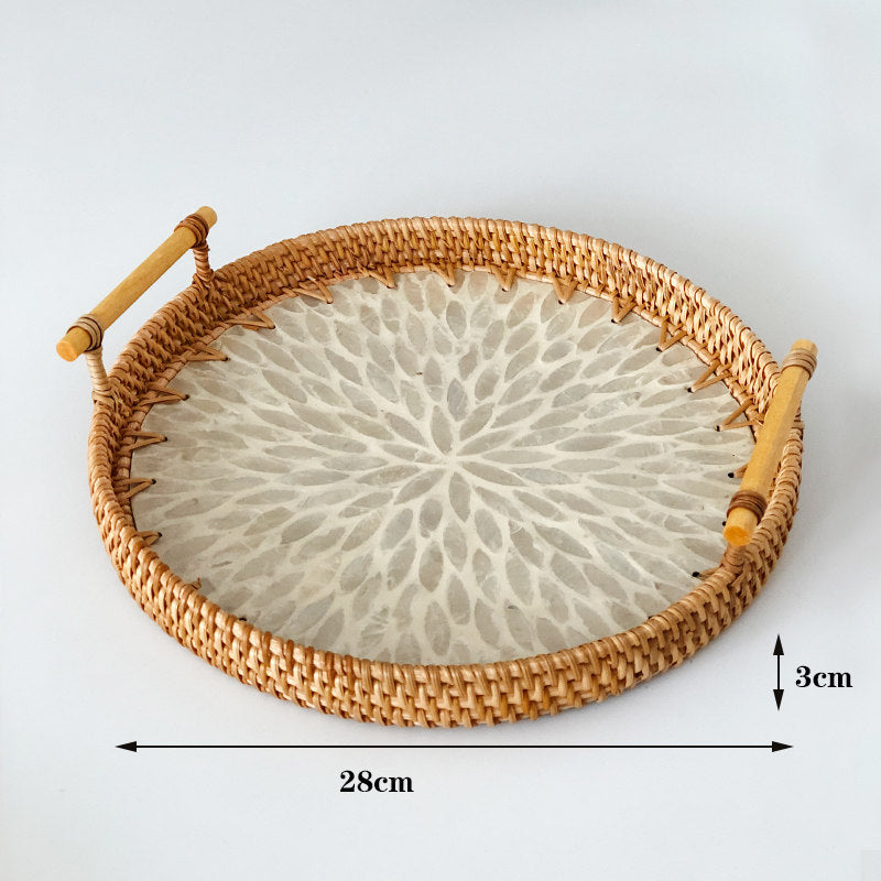 3 PCS Rattan Serving Tray with Handles Woven Wicker Decorative Tray