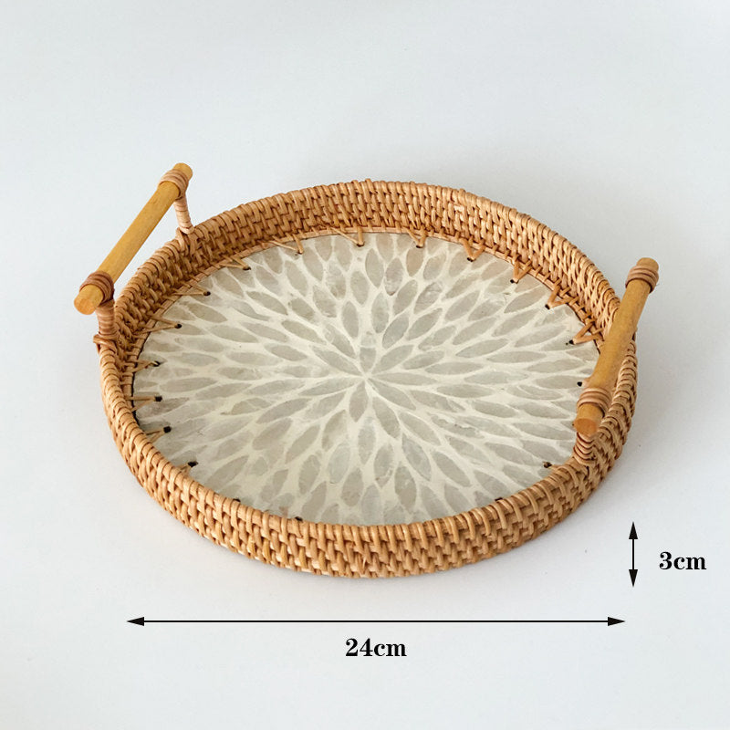 3 PCS Rattan Serving Tray with Handles Woven Wicker Decorative Tray