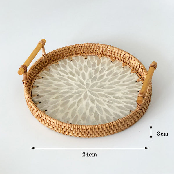 3 PCS Rattan Serving Tray with Handles Woven Wicker Decorative Tray