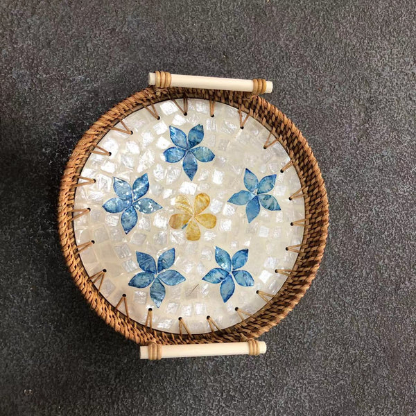 3 PCS Rattan Serving Tray with Handles Woven Wicker Decorative Tray