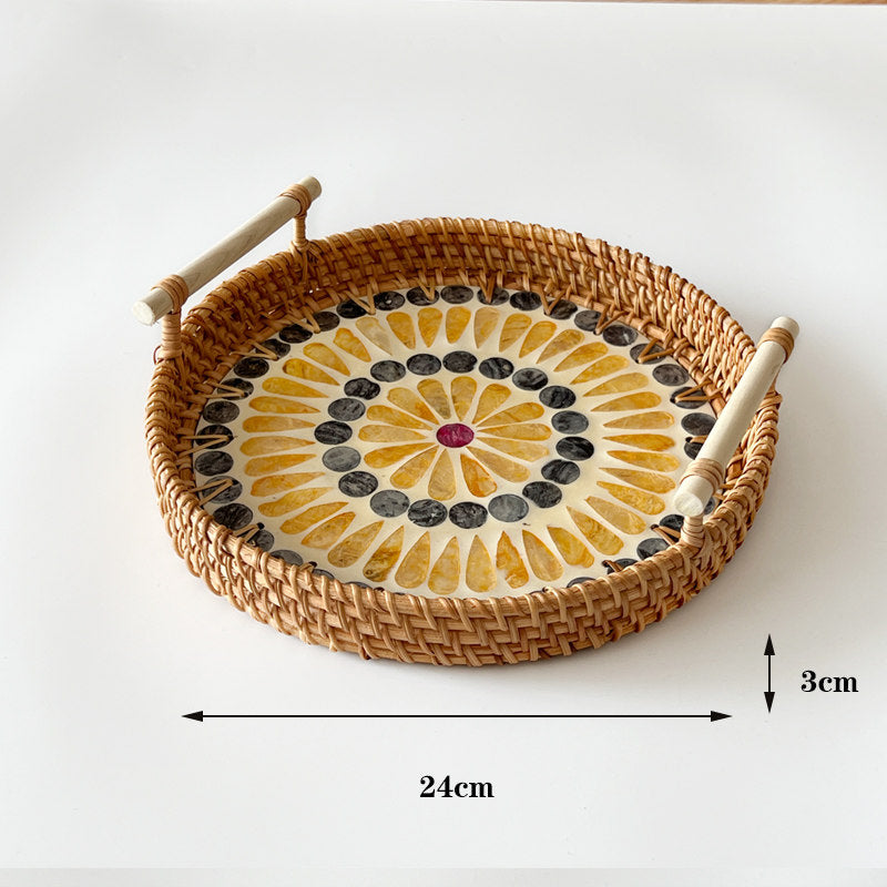 3 PCS Rattan Serving Tray with Handles Woven Wicker Decorative Tray