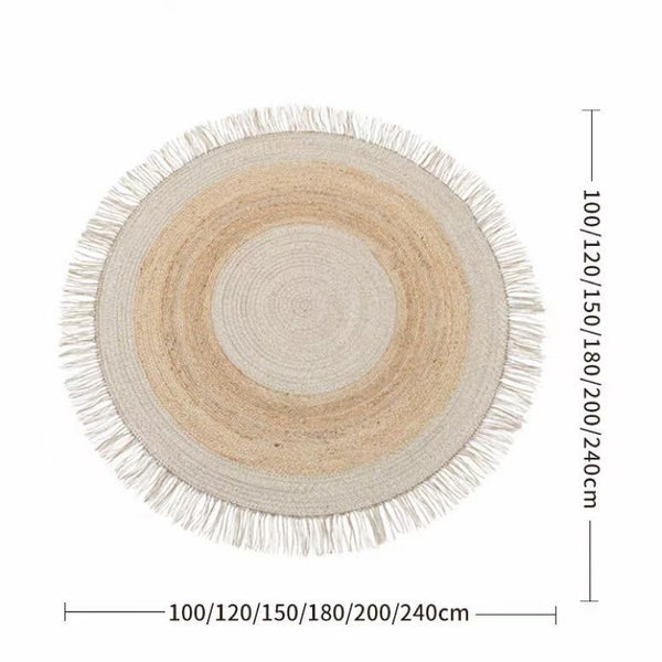 Wool & Jute Round Hand-Woven Wabi-Sabi Vintage Rug with Tassels