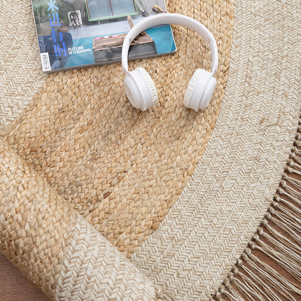 Wool & Jute Round Hand-Woven Wabi-Sabi Vintage Rug with Tassels