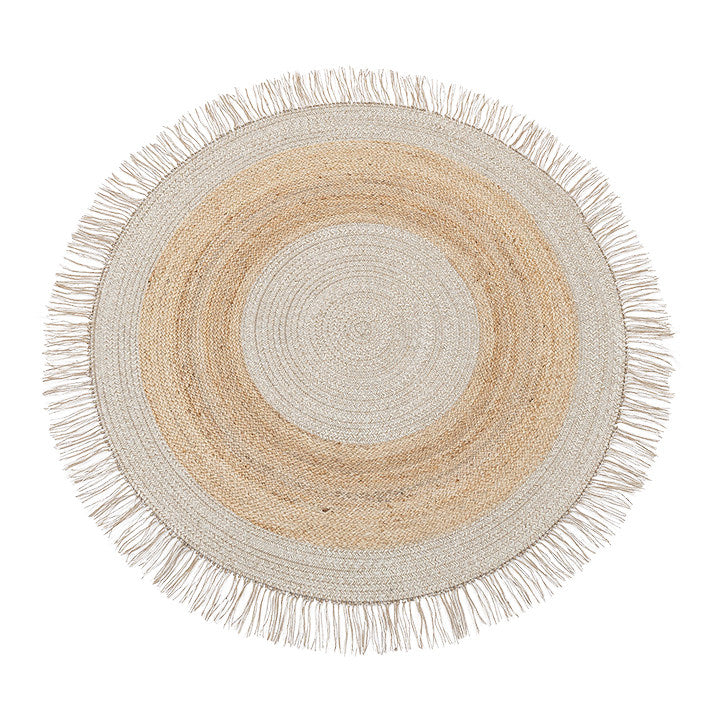 Wool & Jute Round Hand-Woven Wabi-Sabi Vintage Rug with Tassels