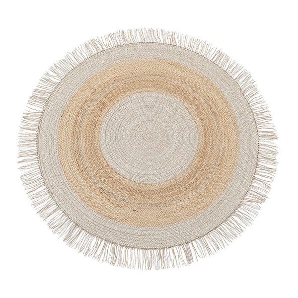 Wool & Jute Round Hand-Woven Wabi-Sabi Vintage Rug with Tassels