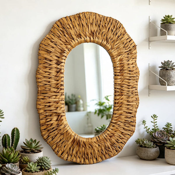 Bohemian Style Reed Woven Wall Mirror