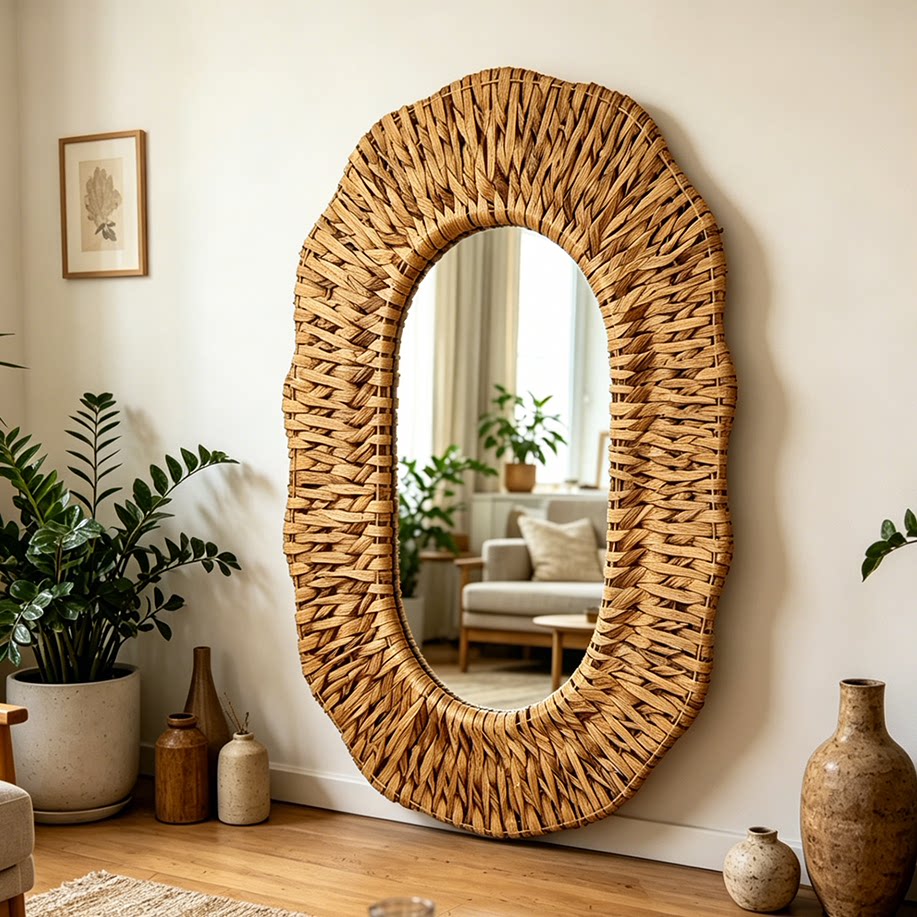 Bohemian Style Reed Woven Wall Mirror Secondary image