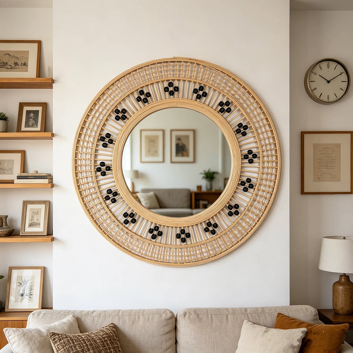 Handmade Rattan Woven Round Mirror Main image