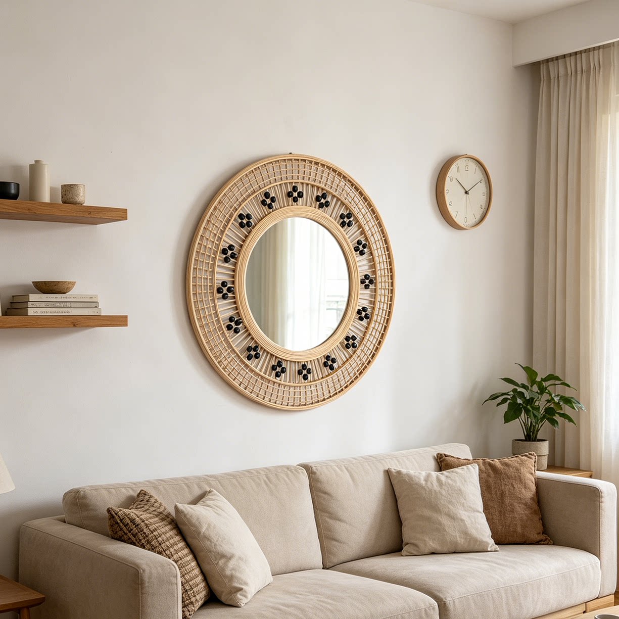 Handmade Rattan Woven Round Mirror Secondary image