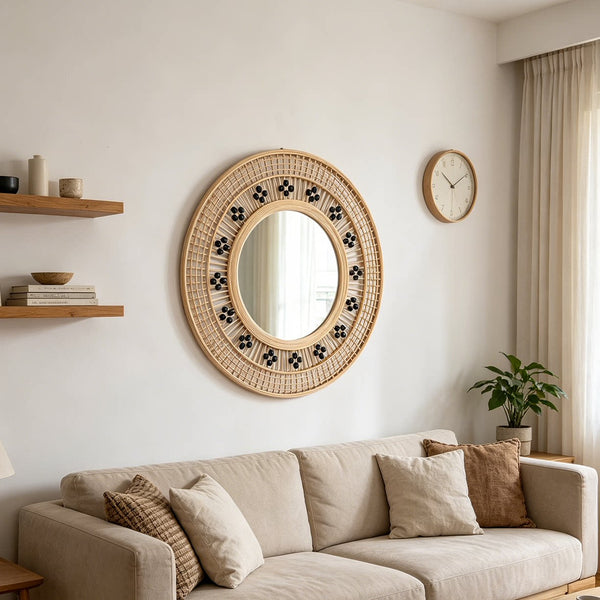 Handmade Rattan Woven Round Mirror