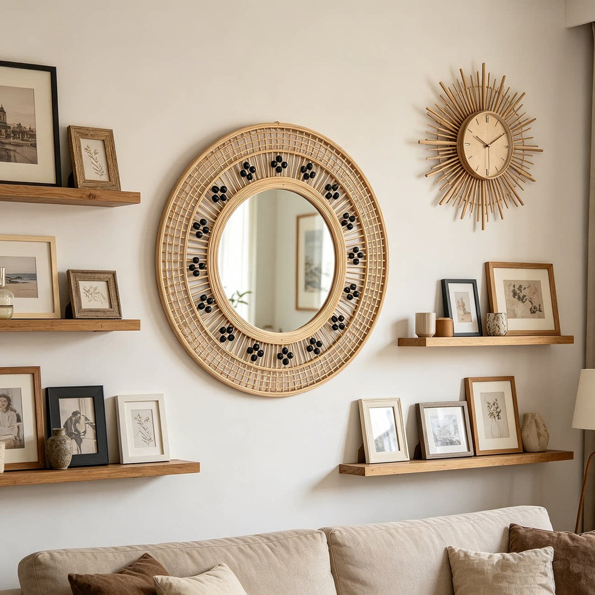Handmade Rattan Woven Round Mirror