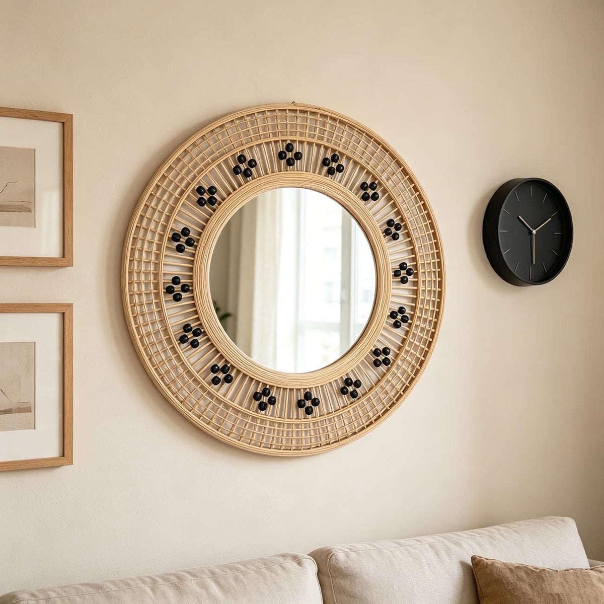 Handmade Rattan Woven Round Mirror