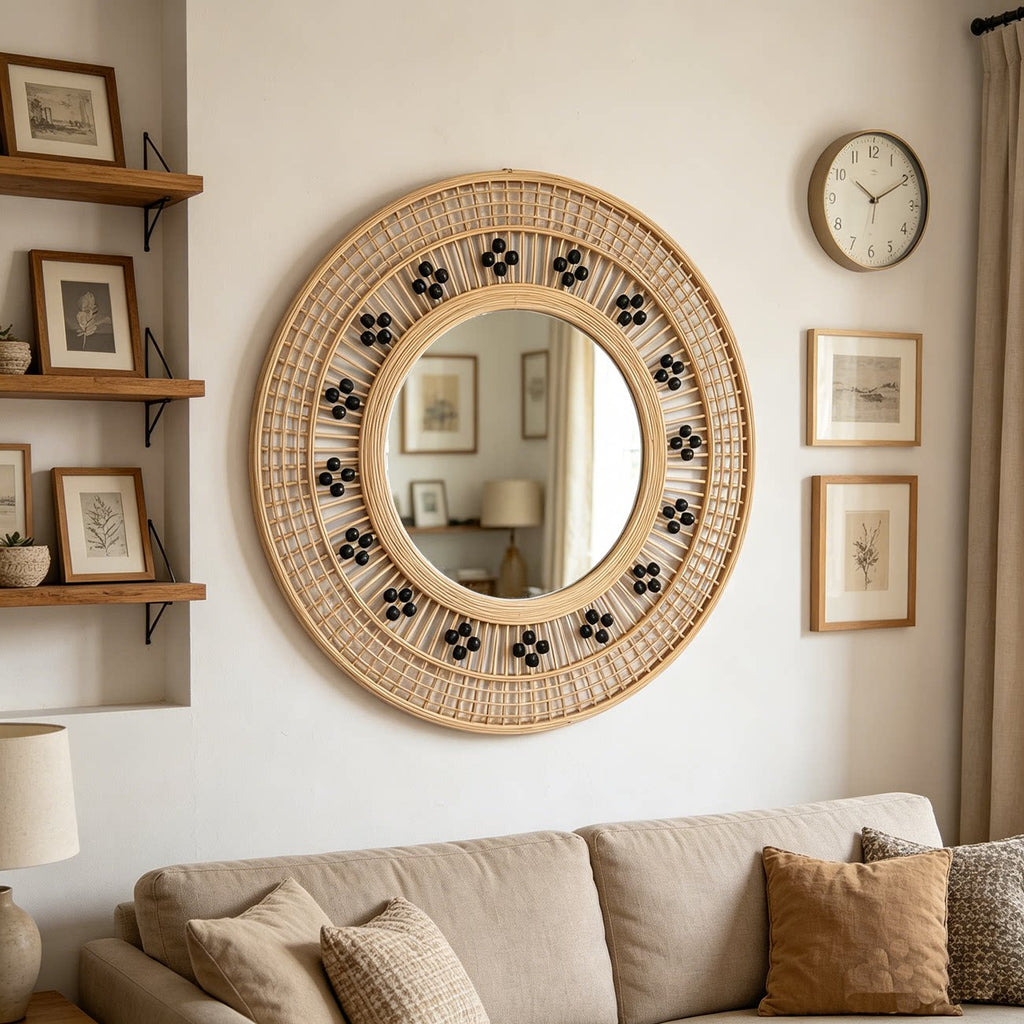 Handmade Rattan Woven Round Mirror