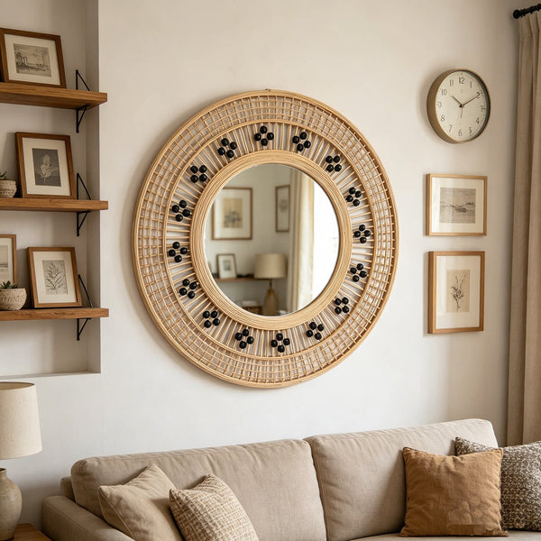 Handmade Rattan Woven Round Mirror