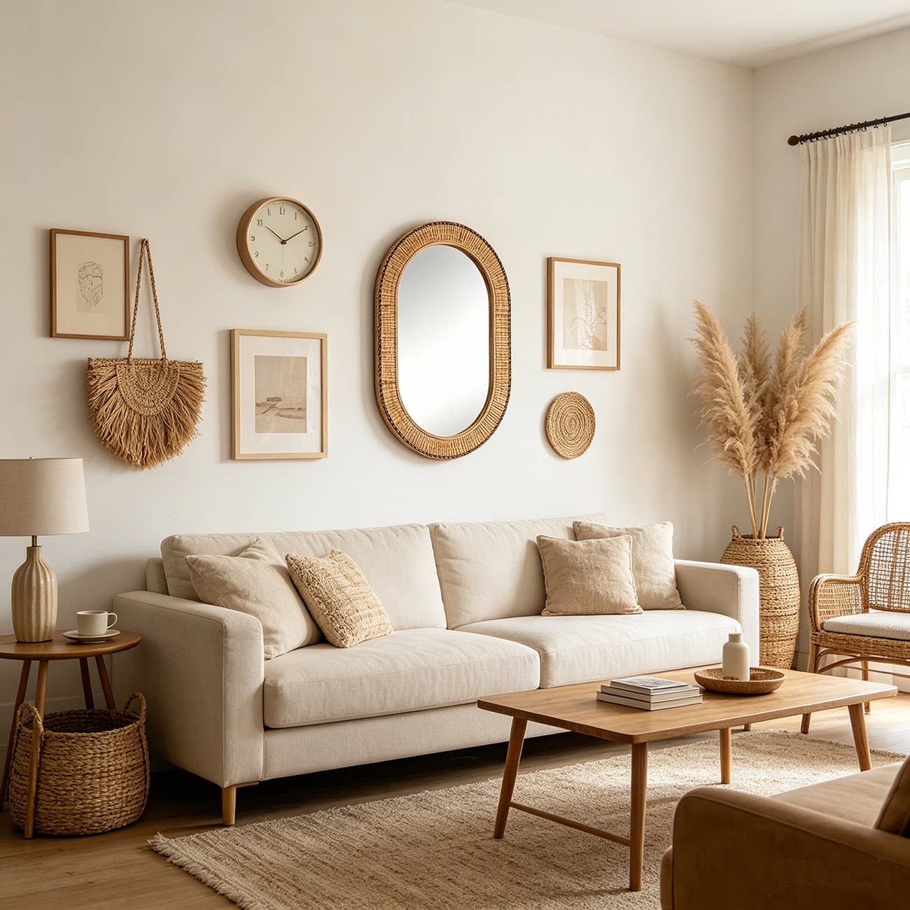 Handmade Bamboo Woven Oval Decorative Wall Mirror Secondary image