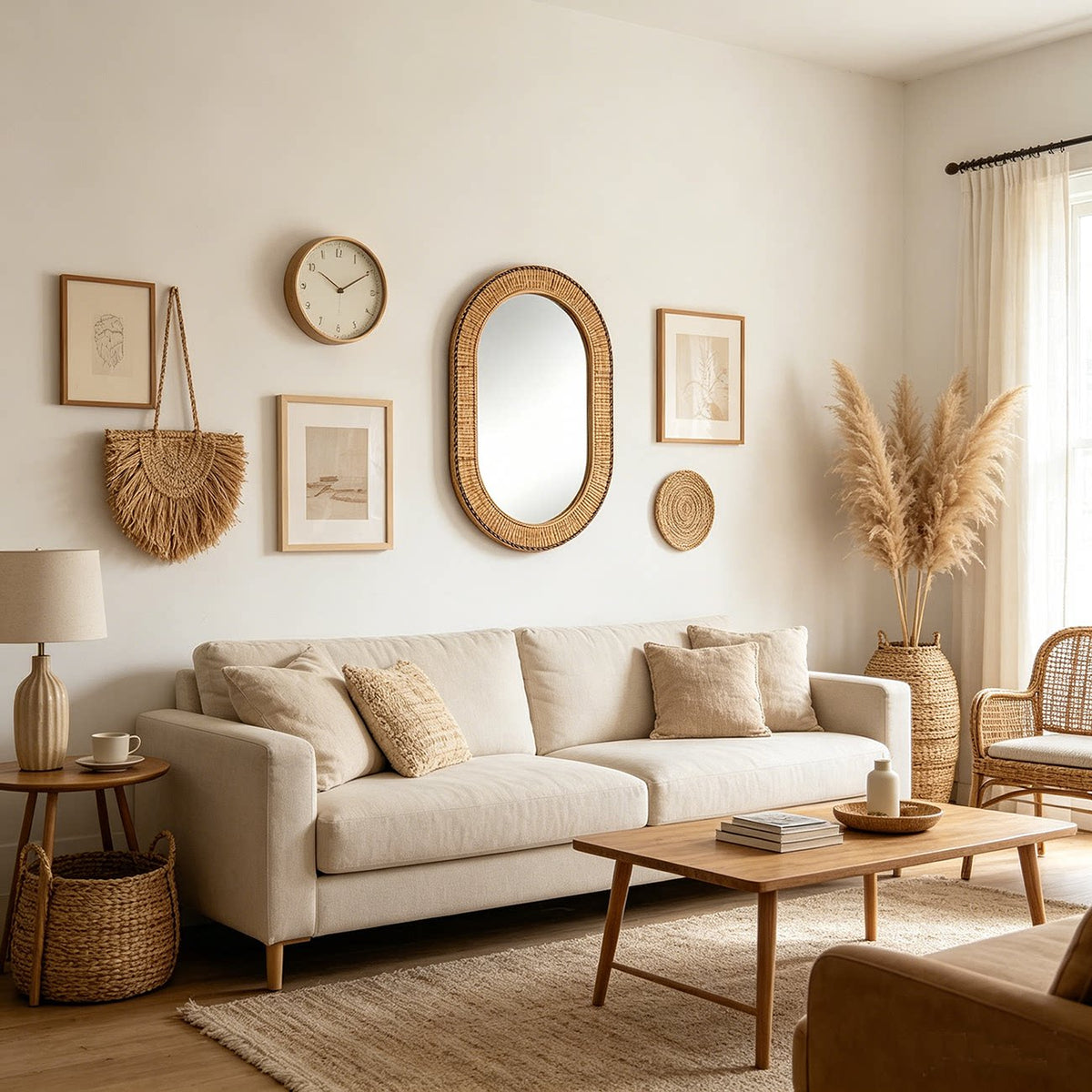 Handmade Bamboo Woven Oval Decorative Wall Mirror