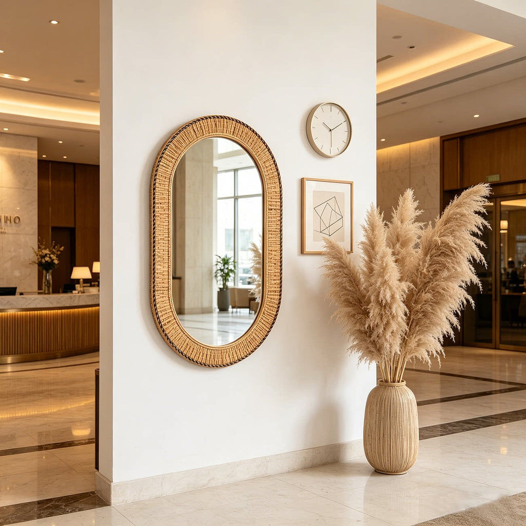 Handmade Bamboo Woven Oval Decorative Wall Mirror