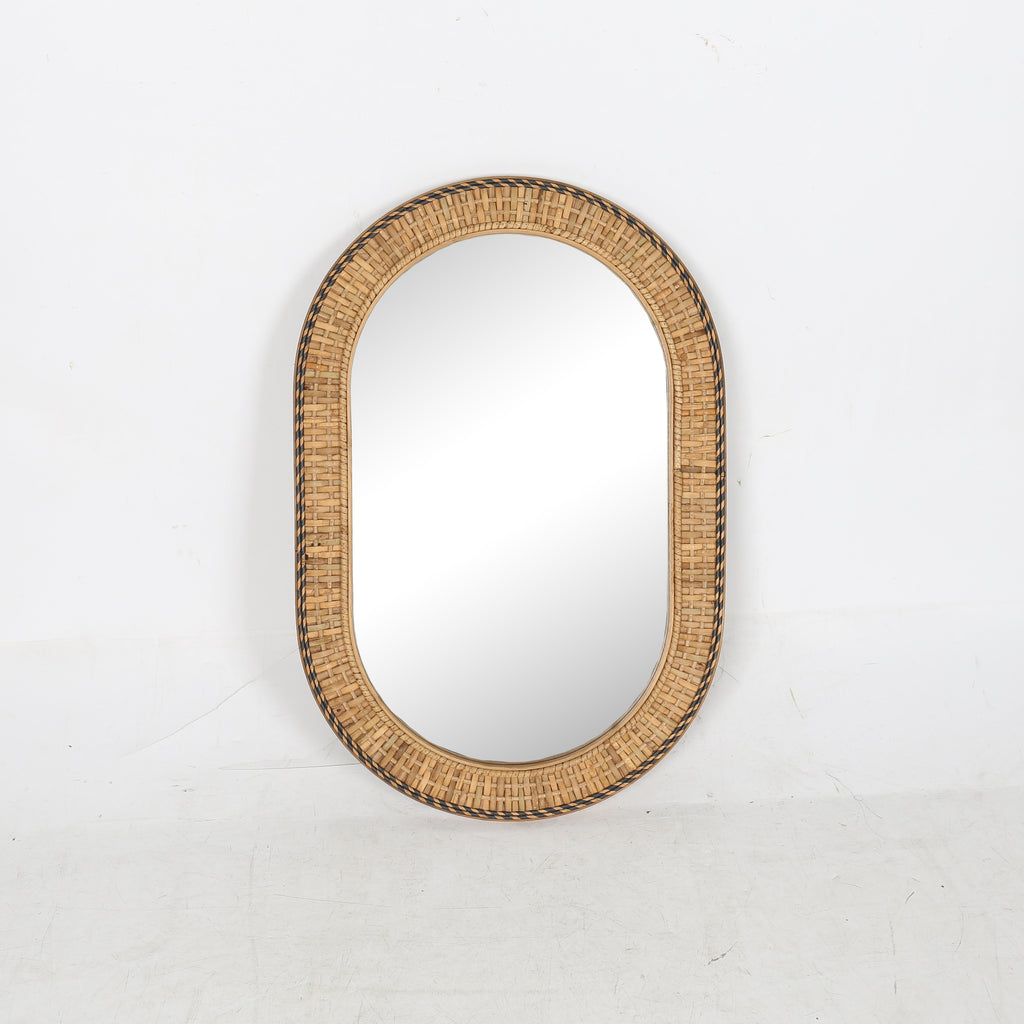 Handmade Bamboo Woven Oval Decorative Wall Mirror
