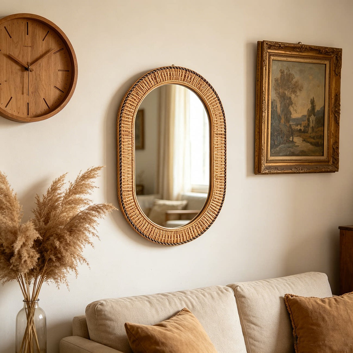 Handmade Bamboo Woven Oval Decorative Wall Mirror