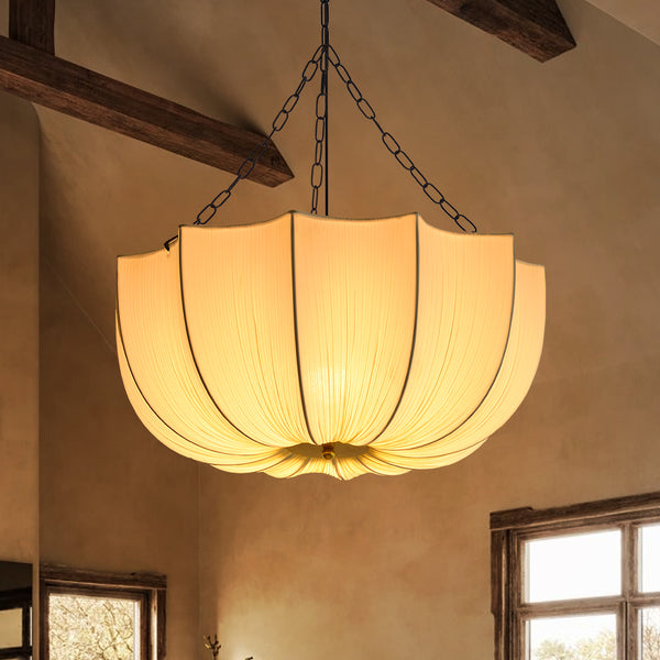 Modern Pleated Fabric Chandelier Japandi Organic Pendant Light