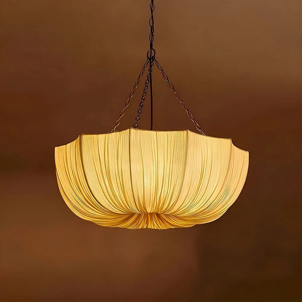 Modern Pleated Fabric Chandelier Japandi Organic Pendant Light