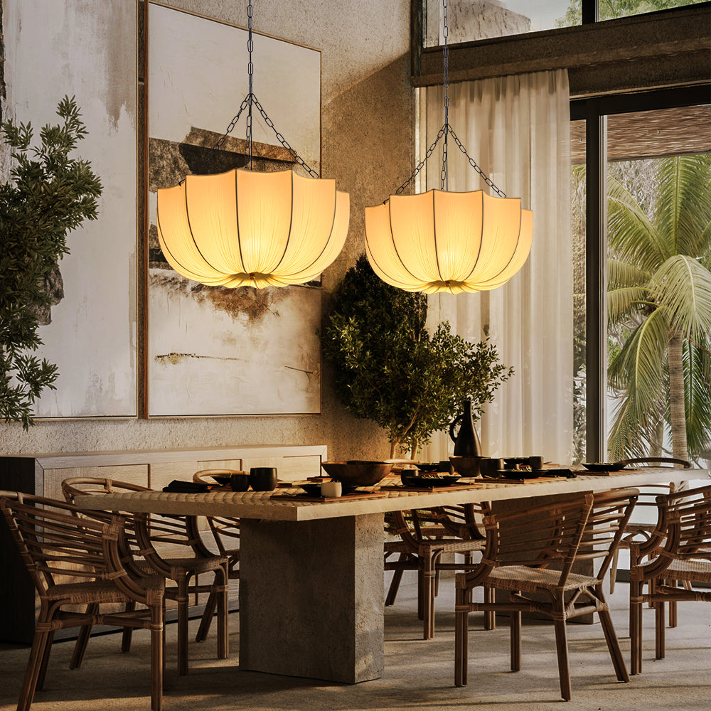 Modern Pleated Fabric Chandelier Japandi Organic Pendant Light