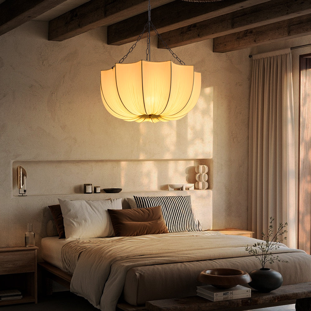 Modern Pleated Fabric Chandelier Japandi Organic Pendant Light