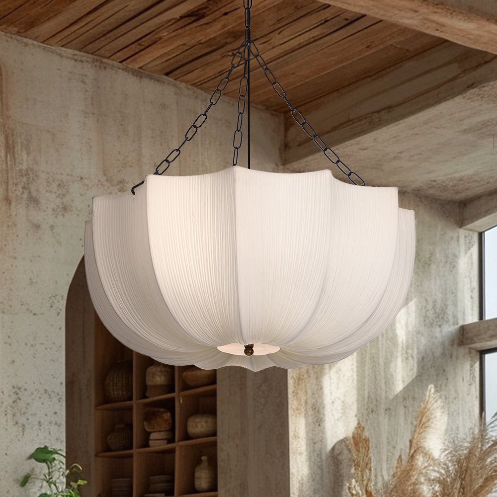 Modern Pleated Fabric Chandelier Japandi Organic Pendant Light