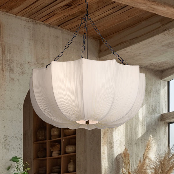 Modern Pleated Fabric Chandelier Japandi Organic Pendant Light