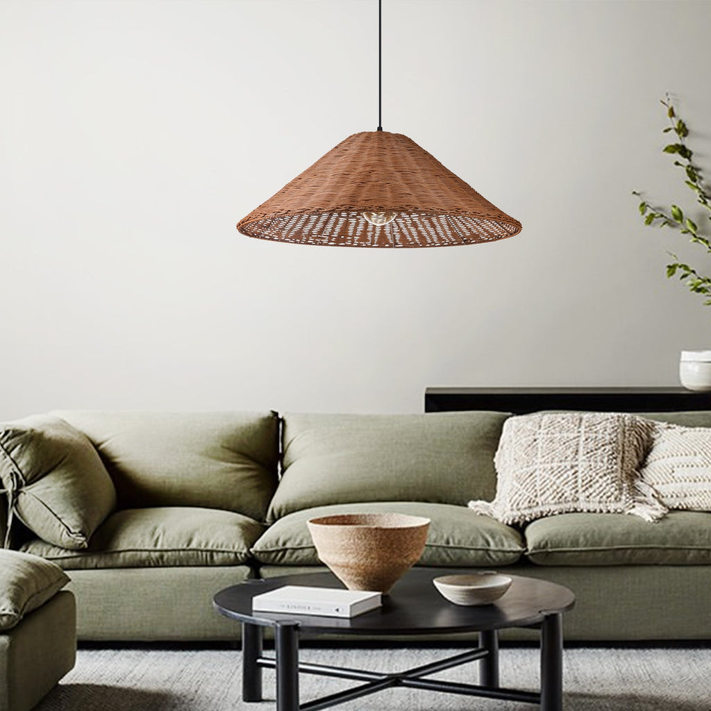 Hand-Woven Rattan Umbrella Pendant Light Farmhouse Retro Chandelier