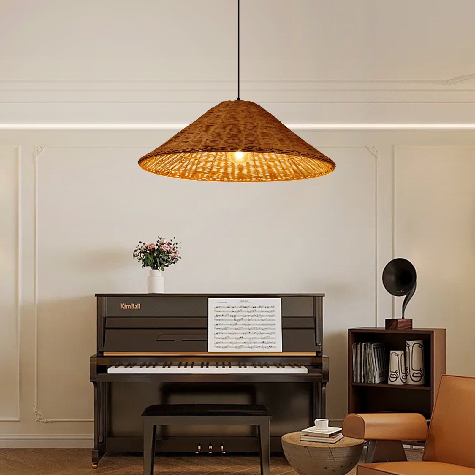 Hand-Woven Rattan Umbrella Pendant Light Farmhouse Retro Chandelier Secondary image