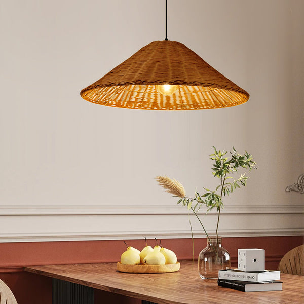 Hand-Woven Rattan Umbrella Pendant Light Farmhouse Retro Chandelier