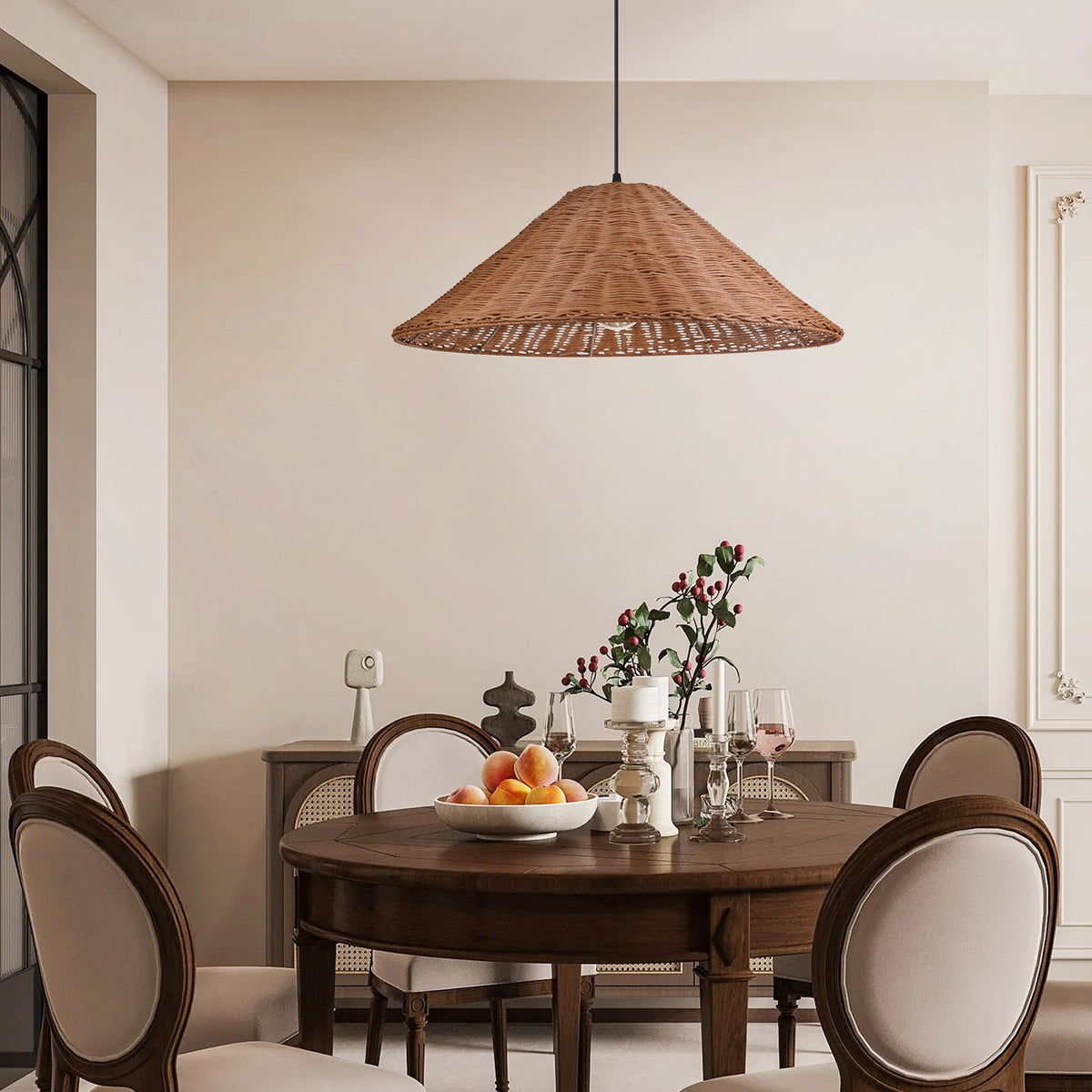 Hand-Woven Rattan Umbrella Pendant Light Farmhouse Retro Chandelier