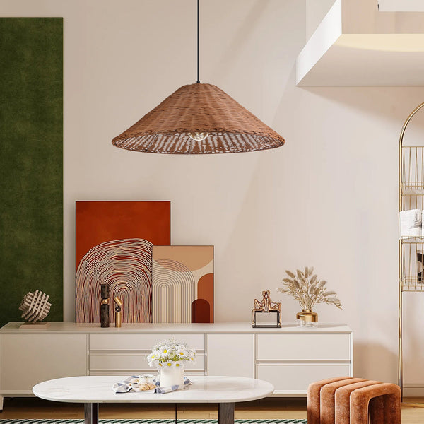 Hand-Woven Rattan Umbrella Pendant Light Farmhouse Retro Chandelier