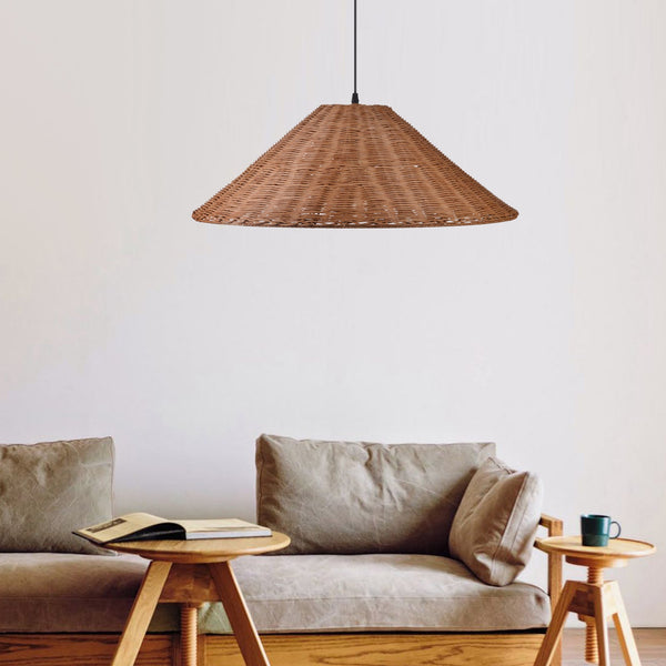 Hand-Woven Rattan Umbrella Pendant Light Farmhouse Retro Chandelier