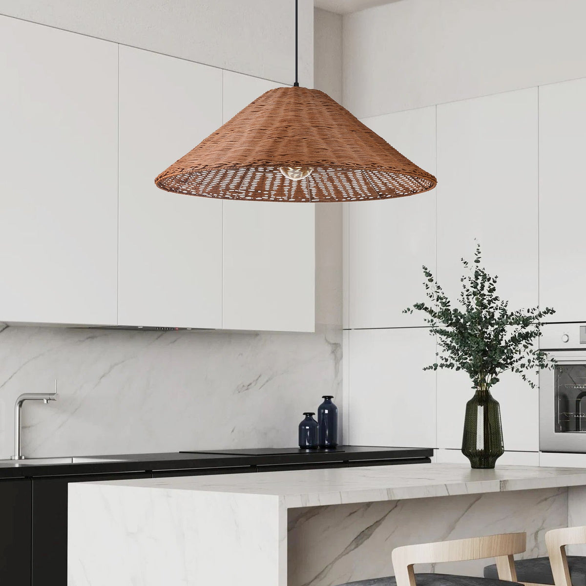 Hand-Woven Rattan Umbrella Pendant Light Farmhouse Retro Chandelier