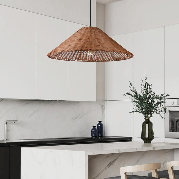 Hand-Woven Rattan Umbrella Pendant Light Farmhouse Retro Chandelier