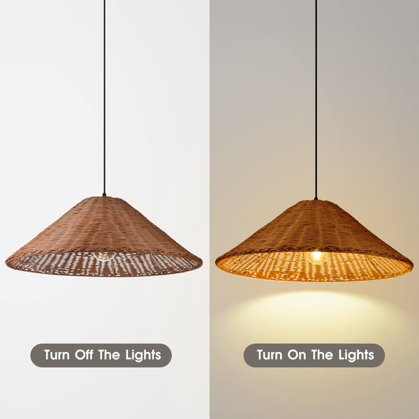 Hand-Woven Rattan Umbrella Pendant Light Farmhouse Retro Chandelier
