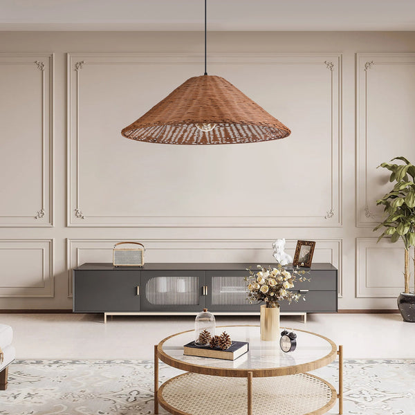 Hand-Woven Rattan Umbrella Pendant Light Farmhouse Retro Chandelier