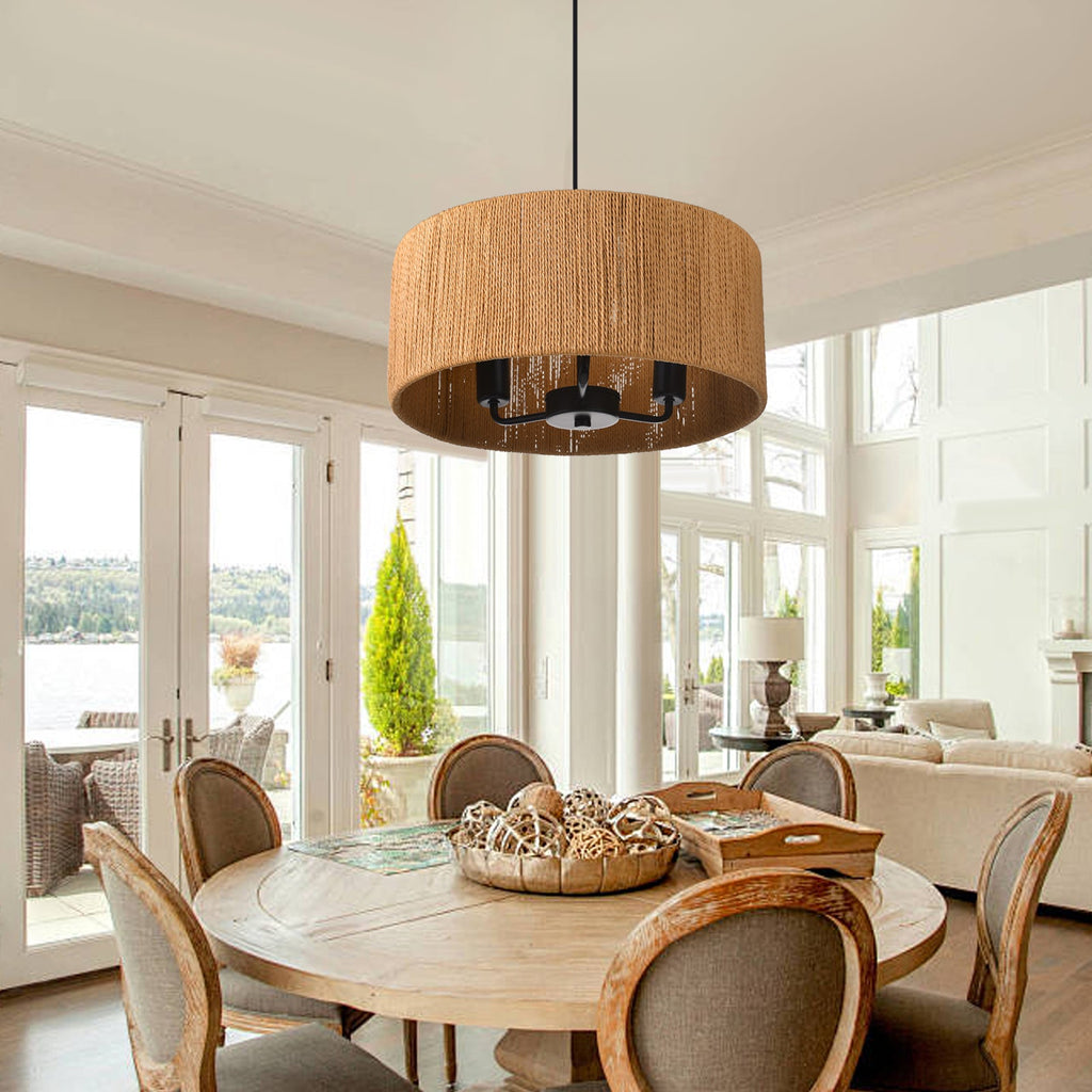 Hemp Rope Pendant Light Retro Living Room & Kitchen Chandelier