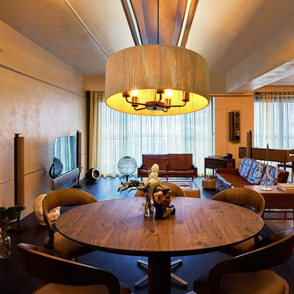 Hemp Rope Pendant Light Retro Living Room & Kitchen Chandelier
