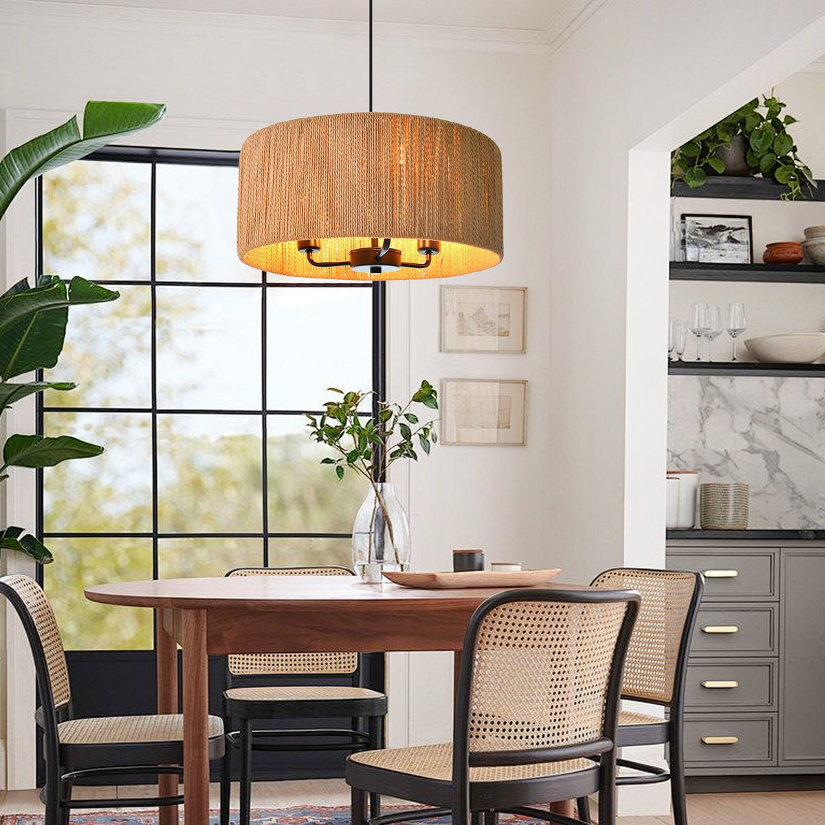 Hemp Rope Pendant Light Retro Living Room & Kitchen Chandelier