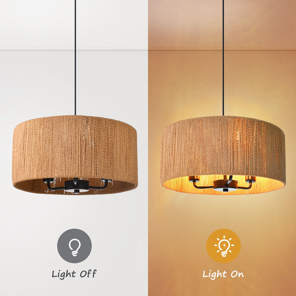 Hemp Rope Pendant Light Retro Living Room & Kitchen Chandelier