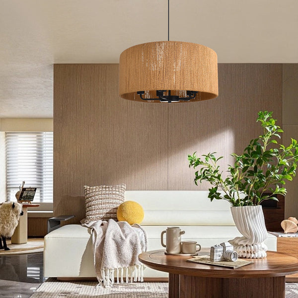 Hemp Rope Pendant Light Retro Living Room & Kitchen Chandelier