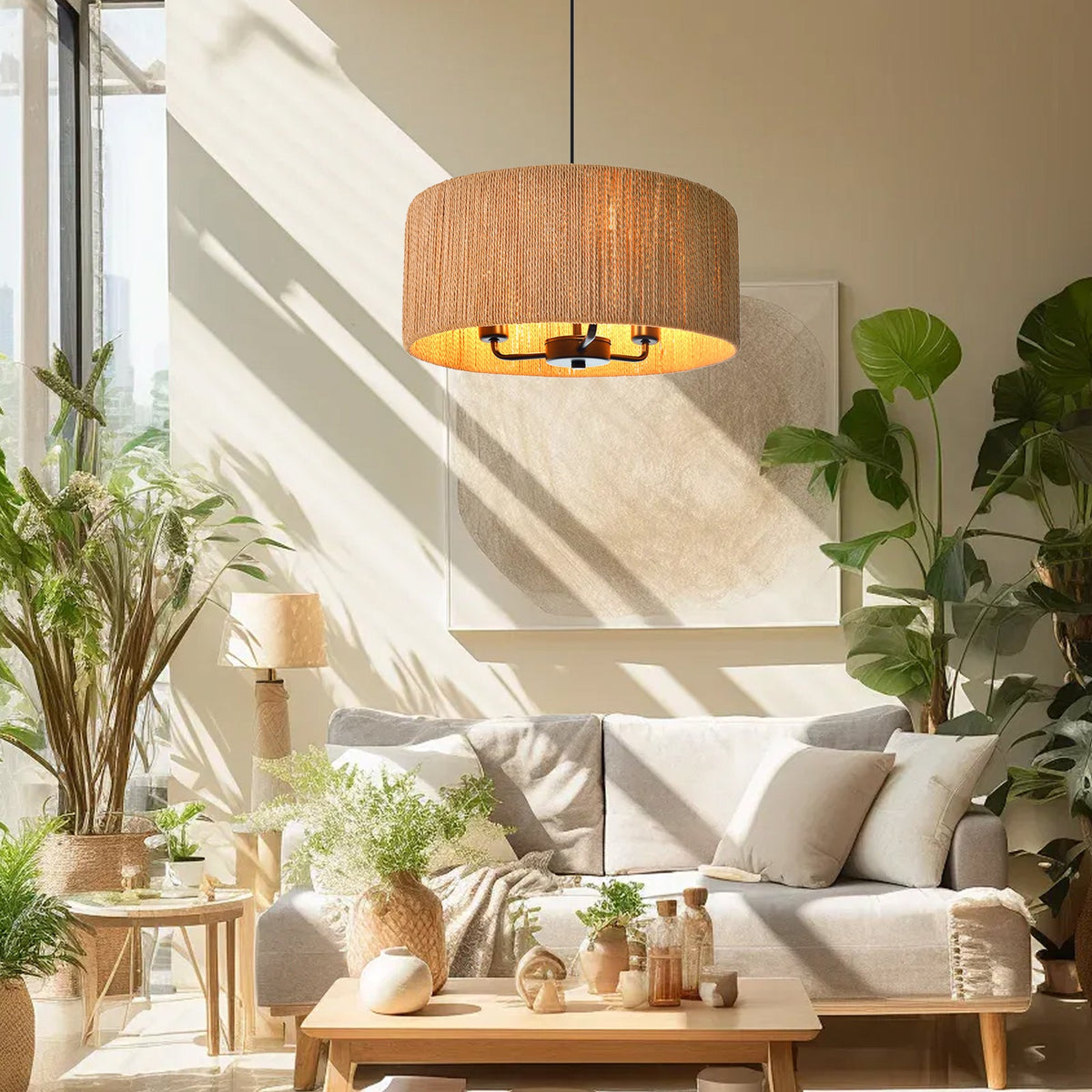 Hemp Rope Pendant Light Retro Living Room & Kitchen Chandelier