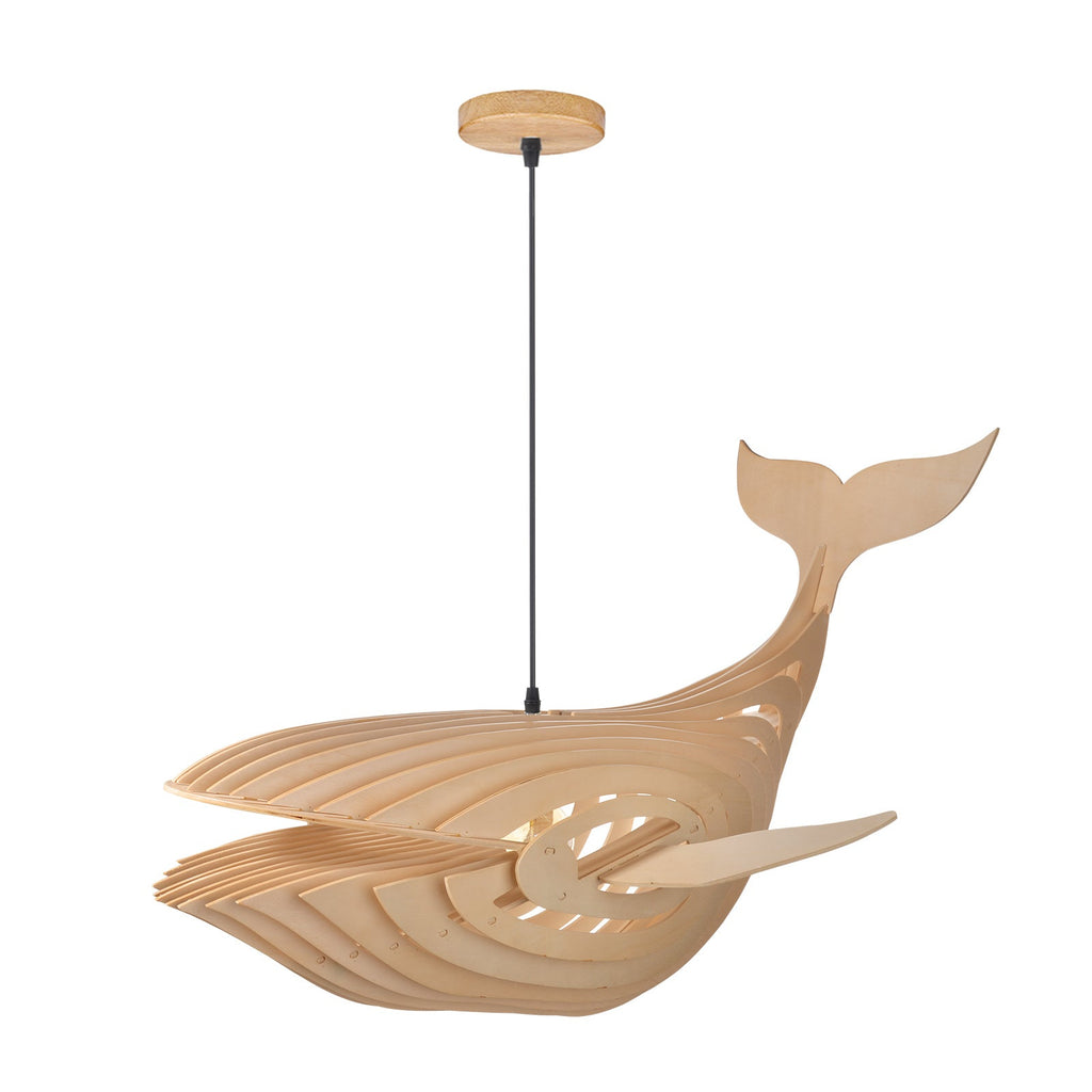 Handmade Wooden Whale Pendant Light Coastal Kitchen & Bedroom Chandelier