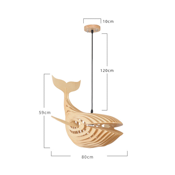 Handmade Wooden Whale Pendant Light Coastal Kitchen & Bedroom Chandelier